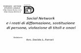 I social network e i reati di diffamazione, sostituzione di persona, violazione titoli e onori, Università Bicocca 22.05.2014