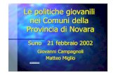 Le politiche giovanili in Piemonte e nei Comuni della Provincia di Novara e la nuova legge regionale (Suno, 21.02.2002)
