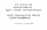Il costo di mantenimento  agli studi universitari  nell’Università della Calabria
