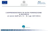L’APPRENDISTATO DI ALTA FORMAZIONE  & RICERCA ai sensi dell’art. 5 -  D.  Lgs 167/2011