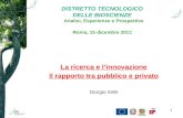 DISTRETTO TECNOLOGICO  DELLE BIOSCIENZE  Analisi, Esperienze e Prospettive Roma, 15 dicembre 2011