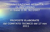 ORGANIZZAZIONE ATTIVITA’  DI RECUPERO in base O.M. 92/2007