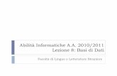 Abilità Informatiche A.A. 2010/2011 Lezione 8: Basi di Datimace/web/Teaching/InformaticaVE2011/08-DataBase… · ed ottimizzare le operazioni di Archiviazione, Interrogazione e ...
