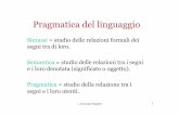 Pragmatica del linguaggio - Giovanni Manetti · 1 Pragmatica del linguaggio Sintassi = studio delle relazioni formali dei segni tra di loro. Semantica = studio delle relazioni tra