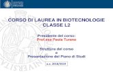 CORSO DI LAUREA IN BIOTECNOLOGIE CLASSE L2 · Genetica (9 CFU) 12) Corso integrato di ... Morfologia Umana I (6CFU) (I anno) 2) ... (VEDI NOTA 1 SLIDE SEGUENTE) ...