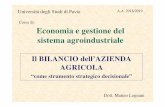 Corso di: Economia e gestione del sistema agroindustriale · Funzionario di banca ... si fonda sulla distinzione tra reintegrazioni e redditi; l’elaborazione del bilancio economico