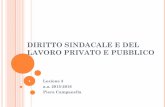 DIRITTO SINDACALE E DEL LAVORO PRIVATO E PUBBLICOdigiur.uniurb.it/gest/wp-content/uploads/2015/10/Diritto-sindacale... · DIRITTO SINDACALE E DEL LAVORO PRIVATO E PUBBLICO Lezione