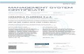 MANAGEMENT SYSTEM CERTIFICATE - Ceramica Flaminia · UNI EN ISO 14001:2015 (ISO 14001:2015) Valutato secondo le prescrizioni del Regolamento Tecnico RT-09/ Evaluated according to