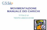 MOVIMENTAZIONE MANUALE DEI CARICHI · MANUALE DEI CARICHI TITOLO VI TESTO UNICO 81/08. DEFINIZIONE Per movimentazione manuale dei carichi (MMC) si intendono tutte le operazioni di