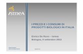 I PREZZI E I CONSUMI DI PRODOTTI BIOLOGICI IN ITALIA · Olio oliva extravergine confez. 0,9 -9,8 -10,3 Totale agroalimentare 100,0 -1,7 -3,7 Var. % Gen-Giu 2013/Gen-Giu 2012 Var.
