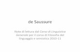 de Saussure - units.it Saussure 2011.pdf · Generale per il corso di Filosofia del linguaggio e semiotica 2010-11 . Il Corso di Linguistica Generale Si tratta di lezioni tenute a