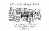 Il Crowdfunding in Italia - giovani.cnaemiliaromagna.it · Il Crowdfunding in Italia 21 maggio 2013, Mirandola CnaNext, Metamorfosi . Ivana Pais . Il Crowdfunding Nel Mondo Totale
