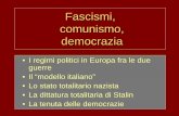 Fascismi, comunismo, democrazia - iissdavinci.gov.it · Fascismi, comunismo, democrazia • I regimi politici in Europa fra le due guerre • Il “modello italiano” • Lo stato