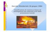 omologazione dei materiali ai fini della prevenzione ... · Reazione al fuoco dei materiali Per la classificazione di reazione al fuoco dei materiali sì fa riferimento al D.M 26.6.1984;