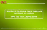I SISTEMI DI GESTIONE PER L’AMBIENTE SECONDO LA … · UNI ISO 14004 Sistemi di gestione ambientale - Linee guida generali su principi, sistemi e tecniche di supporto UNI ISO 14050