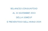 BILANCIO CONSUNTIVO AL 31 DICEMBRE 2013 DELLA ... - … · - anomalia “ Giornata un manovra per la vita” ... coperte le spese, va suddivisa al 50% tra SIMEUP e Menthalia. Il contratto