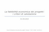 La fattibilità economica dei progetti: i criteri di ... · Il calcolo del Van Stima di costi e ricavi della trasformazione Determinazione dei tempi in cui hanno luogo di costi e