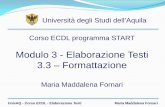 Modulo 3 - Elaborazione Testi 3.3 – Formattazione · Corso ECDL programma START Modulo 3 - Elaborazione Testi 3.3 – Formattazione . Maria Maddalena Fornari . UnivAQ - Corso ECDL