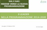 Il LEADER NELLA PROGRAMMAZIONE 2014-2020 - Gal Ponte … LEADER nella Programmazione... · NELLA PROGRAMMAZIONE 2014-2020 GAL E GAC: INSIEME VERSO LA NUOVA PROGRAMMAZIONE di Giulia