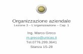 Lezione 3 –L’organizzazione – Cap. 1 · Organizzazione aziendale Lezione 3 –L’organizzazione –Cap. 1 Ing. Marco Greco m.greco@unicas.it ... consumo sotto forma di beni