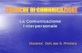 La Comunicazione Interpersonale - unipa.it · La Comunicazione Interpersonale Docente: Dott.ssa S. Privitera. E la natura, si dice, ... tecniche di comunicazione potrebbe ... SECONDO