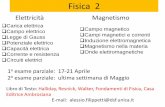 Fisica 2 - University of Cagliari · Fisica 2 Carica elettrica Campo elettrico Legge di Gauss Potenziale elettrico Capacità elettrica Corrente e resistenza Circuiti elettrici Campo