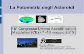 Fotometria degli Asteroidi - Libero.it · che per l'angolo formato con la Terra ed il Sole (angolo di fase α). Il grafico che mette in relazione la magnitudine ridotta (rimossi gli