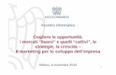 Cogliere le opportunità: i mercati “buoni” e quelli ... · Incontro informativo Milano, 4 novembre 2010 ... individuazione del mercato del design come possibile sbocco, scelta