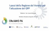 I passi della Regione del Veneto per l’auazione del GPP · Gli impegni della Regione del Veneto ad oggi soLoscrizione del Protocollo d’Intesa quadro con MATTM e la Conferenza