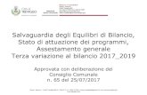 Salvaguardia degli Equilibri di Bilancio, Stato di ... · Salvaguardia degli Equilibri di Bilancio, Stato di attuazione dei programmi, Assestamento generale Terza variazione al bilancio