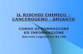 IL RISCHIO CHIMICO CANCEROGENO - AMIANTO...2 RISCHIO CHIMICO TITOLO IX - Capo I – Protezione da agenti chimici Artt.221-232 In ogni attivita’ in cui si utilizzano agenti chimici