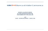RELAZIONE FINANZIARIA SEMESTRALE al 30 GIUGNO 2016 - Relazione... · 2020-06-12 · 2 Relazione Finanziaria Semestrale Al 30 Giugno 2016 Banca di Valle Camonica Società per Azioni