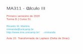 MA311 - C alculo III...Fun˘c~ao impulso e Delta de Dirac A fun˘c~ao degrau, u c(t), que vimos na aula passada, foi introduzida por Oliver Heaviside, no estudo de circuitos el etricos.