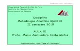 Disciplina Metodologia Analítica QUI102 II semestre 2015 ... · 1 28-Oct Aula (Introdução) 2 04-Nov Aula (Amostragem e tratamento de amostras) Aula... 3 11-Nov Aula (Amostragem