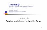 Linguaggi - unict.it-lezione 15 - Gestione delle eccezioni in Java Linguaggi Corso M-Z -Laurea in Ingegneria Informatica A.A. 2009-2010 ... Ci sono molti tipi di eccezioni predefinite