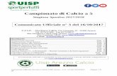 Campionato di Calcio a 5 - Lega Calcio Uisp Arezzo 2017.18 calcio...Comunicato Ufficiale Struttura Calcio UISP Arezzo - C.U. n.3 del 16/10/2017 Pagina 1 di 28 Campionato di Calcio