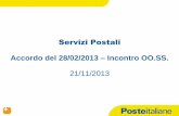 Servizi Postali Accordo del 28/02/2013 – Incontro OO.SS ......Integrazione logistica pacchi E-commerce Innovazione servizi tradizionali Servizi innovativi/e-gov Mercati emergenti