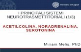 I PRINCIPALI SISTEMI NEUROTRASMETTITORIALI (1/3) · Miriam Melis, PhD. Funzioni dei neurotrasmettitori Acetilcolina Movimento Funzioni autonome Apprendimento e memoria Attivazione