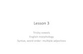 Lesson 3 - moodle2.units.it · Lesson 3 Tricky vowels English morphology Syntax, word order: multiple adjectives Announcements 1 ... at the end of presentation) 1. quantity 2. opinion