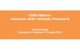 CSN2-Milano: riassunto delle richieste finanziarie · CSN2-Milano: riassunto delle richieste finanziarie B.Caccianiga Consiglio di Sezione 10 luglio 2018