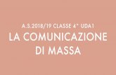 A.S.2018/19 CLASSE 4° UDA1 LA COMUNICAZIONE …...COMUNICAZIONE SOCIALE SOCIETA’ E COMUNICAZIONI DI MASSA • E’ l’insieme dei processi interattivi mediante i quali un soggetto