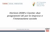 Torino Social Innovation - Horizon 2020 e Cosme: due programmi … · 2014. 9. 30. · Programma per la competitività delle imprese e in particolare delle PMI Budget: 2,3 miliardi