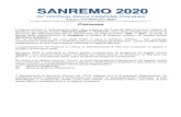 SANREMO 2020 - RAI...2020/01/06  · dalla Giuria Demoscopica. Le 2 canzoni/Artisti risultanti vincitrici nelle rispettive sfide dirette accederanno alla Terza Serata. Le due canzoni/Artisti