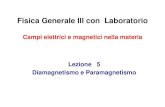 Campi elettrici e magnetici nella materia Lezione 5 ...Paramagnetismo - I Trattazione in principio simile a quella della polarizzazione nei dielettrici Tuttavia, inconsistenze con