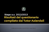 Stage a.s. 2012/2013 Elaborazione dati a cura di Prof. Luigi Marini Istituto di Istruzione Superiore Amedeo Avogadro Abbadia San Salvatore (Siena)