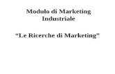 Le Ricerche di Marketing Modulo di Marketing Industriale